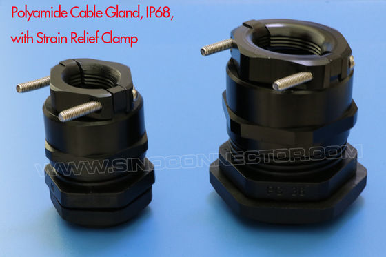 IP68 Watertight Polyamide Plastic Adjustable Black Cable Glands PG & Metric Type with Metal Strain Relief Clamp