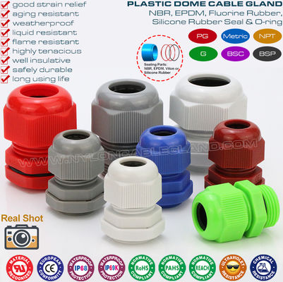 M20 Nylon Polymer Plastic Metric Cable Gland, 6-12mm Adjustable IP68 & IP69K Watertight PA Cable Gland with Fluoroelastomer Seal