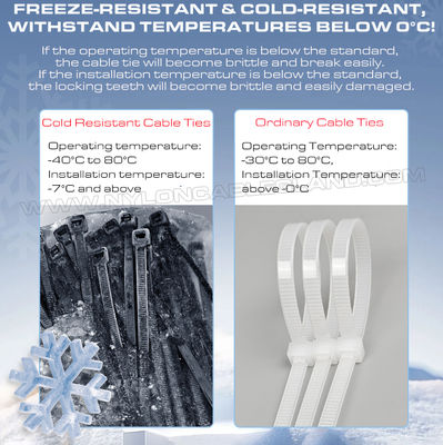 Low Temperature Resistant Cable Tie -40°C, 150x3.6mm Cold-Resistant Cable Tie Nylon 6.6 for Cold Environments