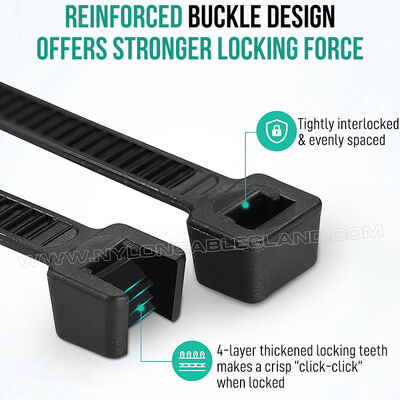 Heavy-duty Nylon (PA) 6.6 Cable Tie 7.6x300mm, Ø8~80mm Adjustable Plastic Zip Tie Wrap (UL94 V-2) with 130lbs/157lbs Strength for Construction