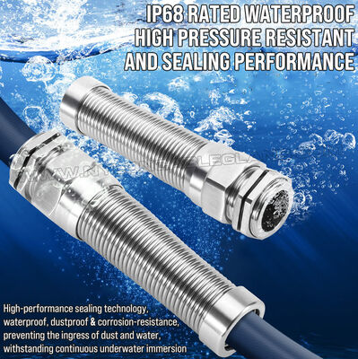 IP68 Flexible Cable Gland Spiral M32x1.5 (Ø15~22mm), Inox Steel 304, 316 or 316L, Sharp Bend Protection, For Extreme Environments