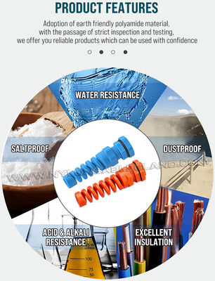 Colored Spiral Cable Glands with Strain Relief (Blue, Red, Green, Yellow, Gray, Black), Nylon Polyamide 6, PG9, UL94V-2, for 4-8 mm & 2-6 mm Cables