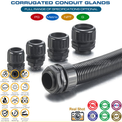 Prensaestopas conducto corrugado de plástico estancos IP68 con rosca PG para tubos flexibles AD10-AD54.5