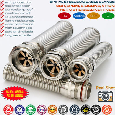 Prensaestopas rosca NPT de acero inoxidable EMC (IP68) con protector flexible en espiral