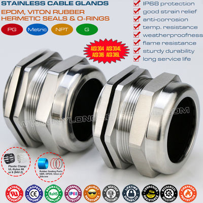 Prensaestopa PG36 de acero inox 304, 316, 316L, conector prensaestopas ajustable hermético IP68 para rango de 25-33mm