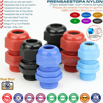 Prensaestopas poliméricos de poliamida impermeables IP68 ecológicos M12-M75 con rosca métrica extendida