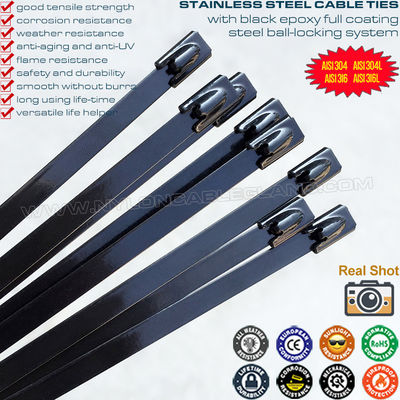 Brida sujetacable acero inox 316/304 de 200mm x7,9 con revestimiento epoxi negro completo (380lb) para cercas exteriores