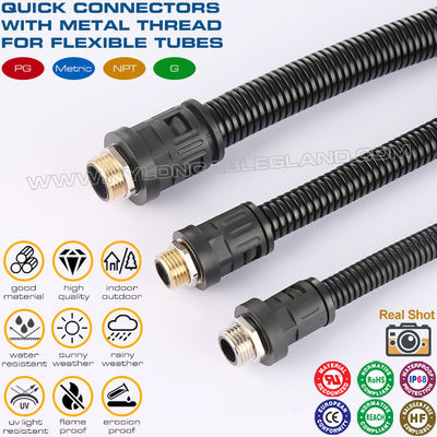 Prensaestopas poliamida 6 negro RAL9005 M12~M63 con rosca métrica metálica para tubos flexibles AD10~AD54.5