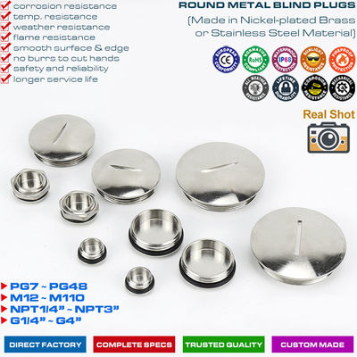 Tapones ciegos redondos o hexagonales de acero inoxidable 304, 316 (latón) con roscas PG7~PG48 y M12~M110