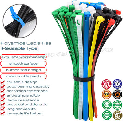 Brida plástica reutilizable reusable 7,6x200 mm, sujetacable liberable de nylon PA 66 (50 libras) para gestión de cables