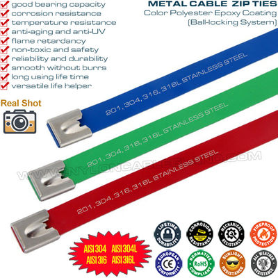 Brida sujetacable metálica de acero inox 304/316 con revestimiento de poliéster epoxy 15mm x 400mm (800lb) para máquinas