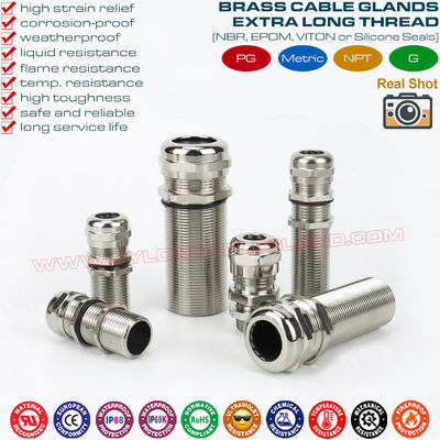 Conectores glándula prensaestopas rosca larga metálicos de latón IP68/IP69K (PG7~PG48 y M12~M63) para panel grueso
