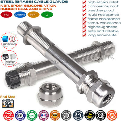 Prensaestopa metálico rosca larga IP68, prensaestopas paso métrico y PG inox 304/316 con rosca extra larga (ultra larga)