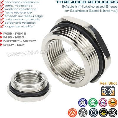 Reductores metálicos metal IP68 (convertidores, adaptadores, racores de reducción) con rosca PG, métrica, NPT o G
