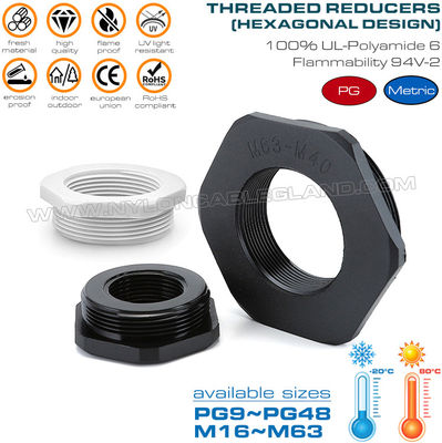 Reducciones rosca macho a hembra hexagonal de plástico PG9~PG48, adaptadores convertidores reductores rosca macho a hembra de nylon M16~M63 para prensaestopas