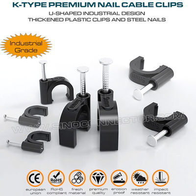 Grapas para cables (clips para cables, grampas clips con clavo, grapas cable), polietileno, blanco/negro, forma U, tipo K, 4mm~32mm, para la gestión de cables