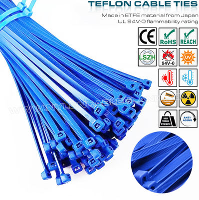 Cincho sujetacable ETFE azul 3.6 x 200 mm, brida de Teflón ignífuga 94V-0 brida de Tefzel resistente a altas temperaturas para entornos hostiles