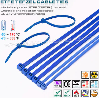 Cincho de teflón azul 200 x 4,8 mm, cincho de ETFE 94V-0 cincho de Tefzel de 50 lb resistente a productos químicos para entornos extremos