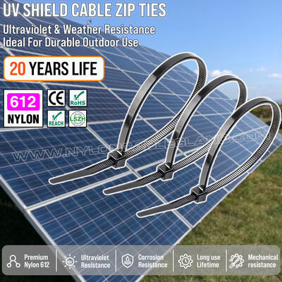 Cincho de nylon 612 (poliamida 612) con protección UV 200 mm x 4,8 (Ø 3-50 mm), resistente a la intemperie y a la corrosión, para instalaciones solares