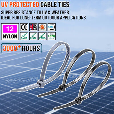 Cincho de nylon 12 (poliamida 12 / PA 12) resistente UV 300 mm x 3.6, súper resistente a la intemperie, para aplicaciones exteriores duraderas