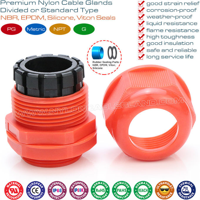 Prensaestopas impermeables de plástico polímero nylon IP68 PG7-PG48 (tipo dividido) con rosca macho PG