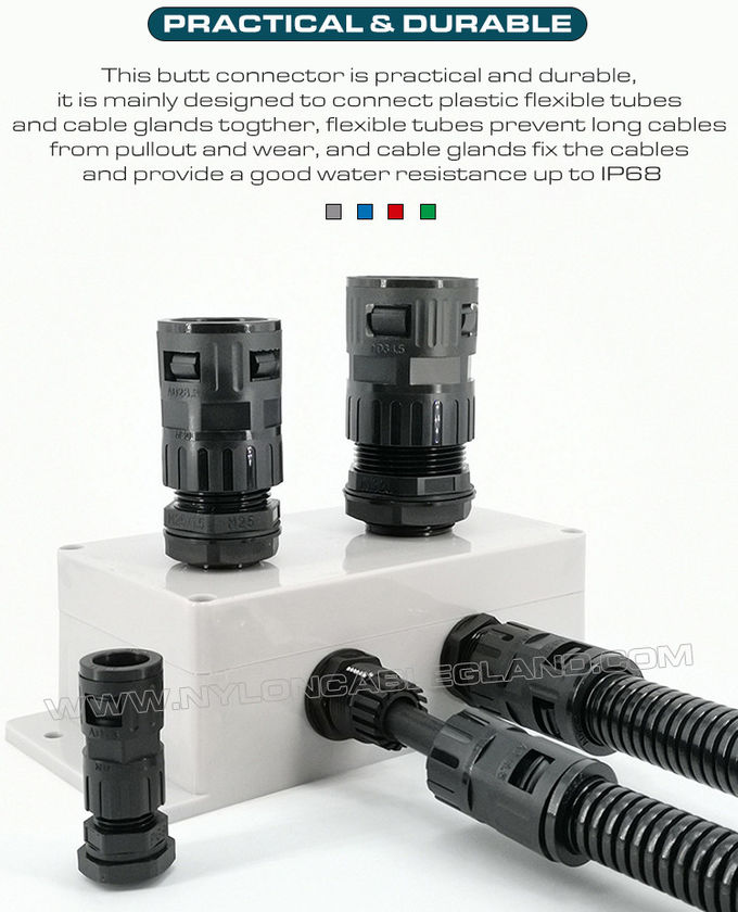 Conectores rectos (conectores de mangueras/conectores de tubos) poliamida 6 negro conectando tubos flexibles AD10~AD42.5 y prensaestopas métricos/pg para protección de cables