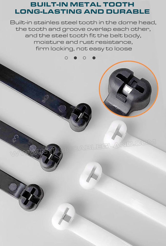 Sujeta cable de nylon con diente metálico 400mm x 8mm, tensión 112 libras (550N), para construcción naval