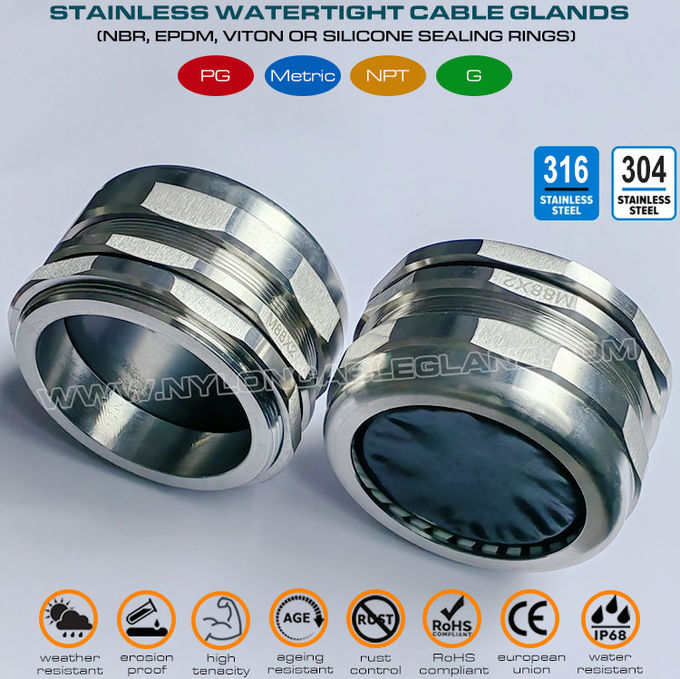 Conector glándula prensaestopa estanco de acero inoxidable 304 y 316 ajustable de 65~70mm M88x2 para cables eléctricos grandes