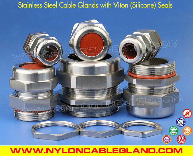 Prensa cables metálicos NPT de acero inoxidable impermeables IP68 con anillos de sellado de silicona (Viton, FKM)